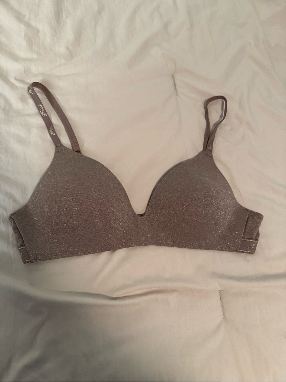 PINK Victoria's Secret Shimmery Wireless Bra in Taupe